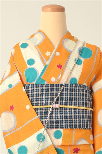 浴衣[山吹色/水玉・マリンテイスト]
