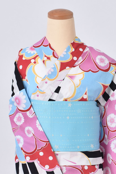 浴衣（ボーダー×ポップな柄）