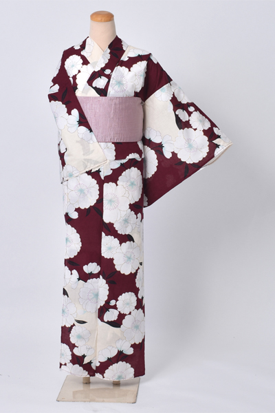 浴衣(「bonheur saisons」ワインレッド×花