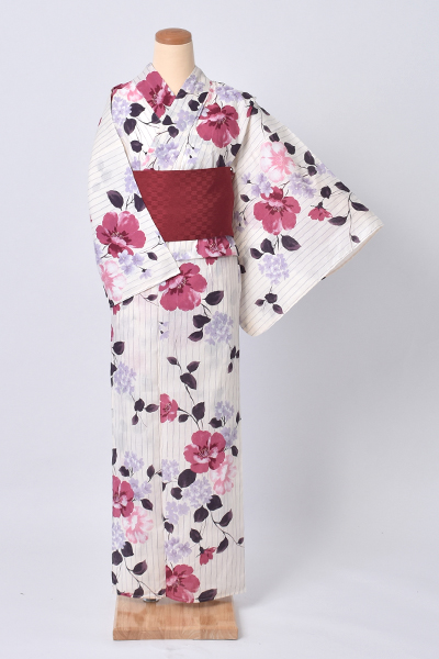 浴衣(「bonheur saisons」ストライプ×花