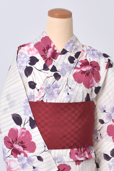 浴衣(「bonheur saisons」ストライプ×花