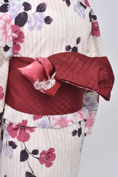 浴衣(「bonheur saisons」ストライプ×花