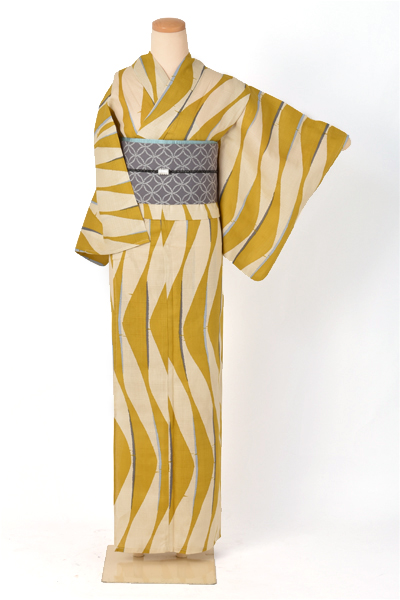 浴衣（幾何学模様×からし色）