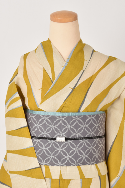 浴衣（幾何学模様×からし色）