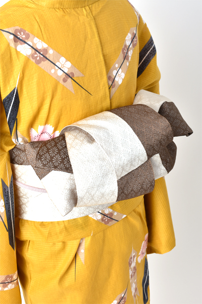 浴衣【マスタードイエロー×撫子・矢羽根】3Lサイズ