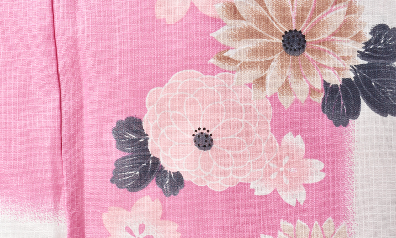 浴衣【ピンク・ホワイト×格子・桜・菊】3Lサイズ