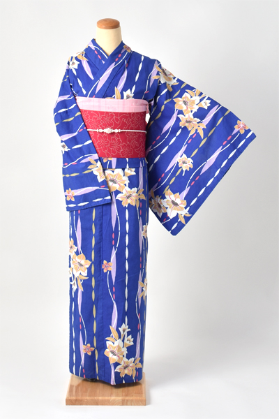 浴衣【ブルー×ユリ】5Lサイズ