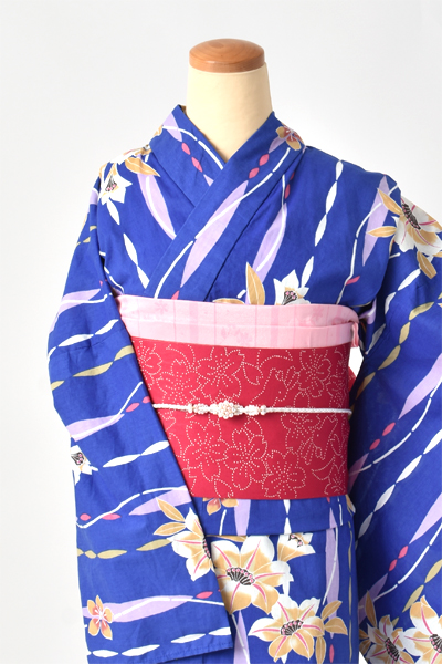 浴衣【ブルー×ユリ】5Lサイズ
