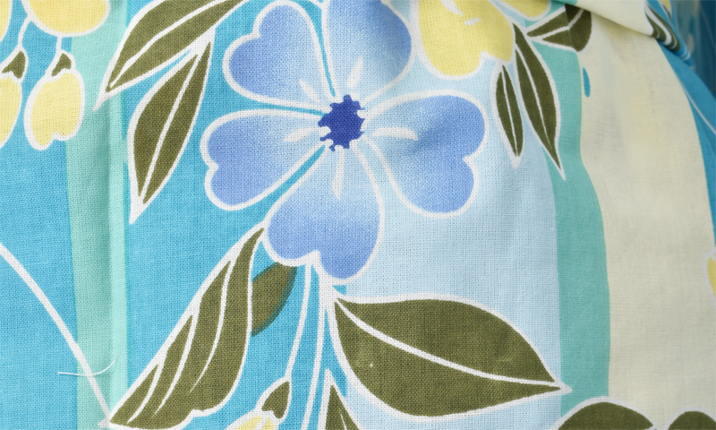 浴衣【ブルー×縞・花】5Lサイズ