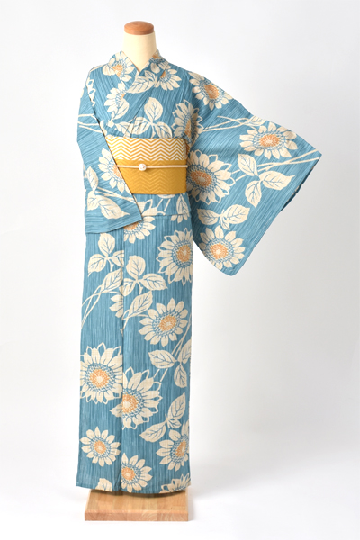 浴衣（エメラルドグリーン×向日葵）