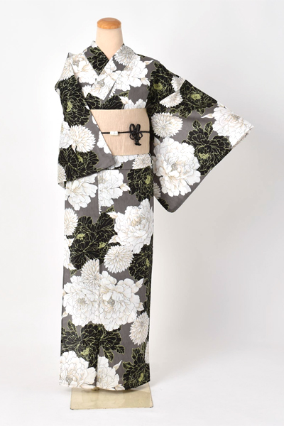 浴衣（グレー×牡丹）
