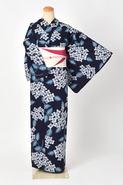 浴衣（藍色×紫陽花）