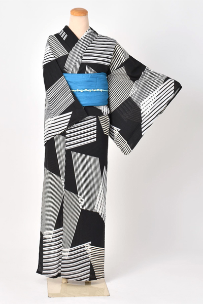 浴衣（黒白×幾何学模様）