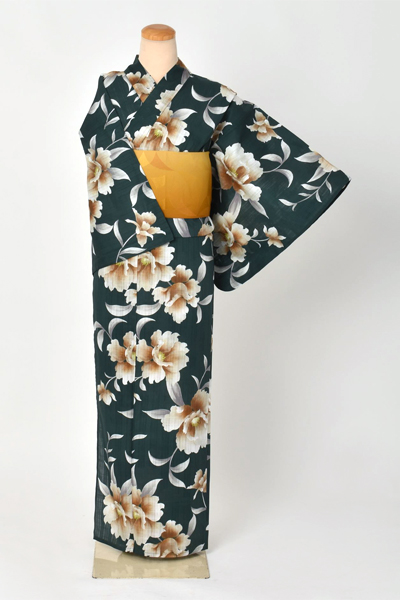 浴衣（緑×大輪の花）