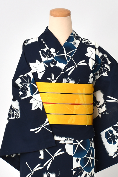 浴衣[紺地/朝顔・トンボ]