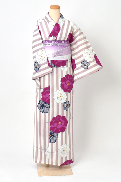 浴衣[ストライプ/牡丹・梅]
