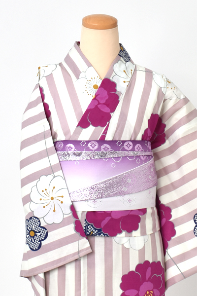 浴衣[ストライプ/牡丹・梅]