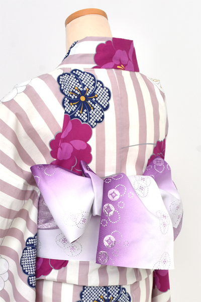 浴衣[ストライプ/牡丹・梅]