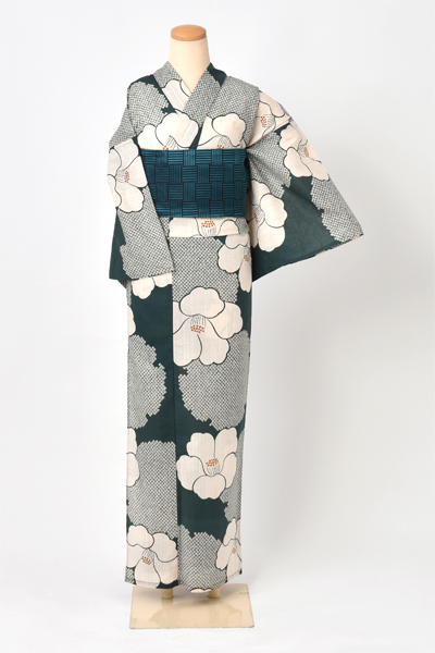 浴衣[深緑/椿・鹿の子]