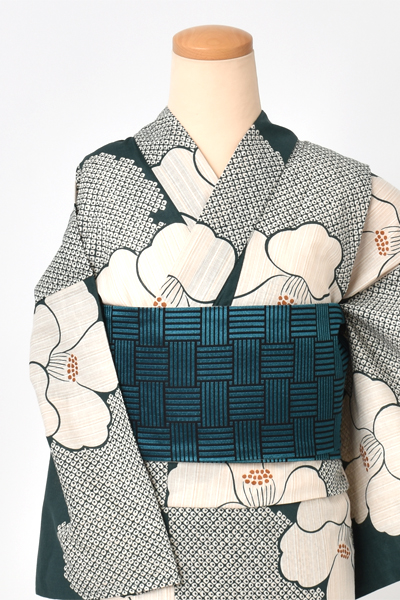 浴衣[深緑/椿・鹿の子]