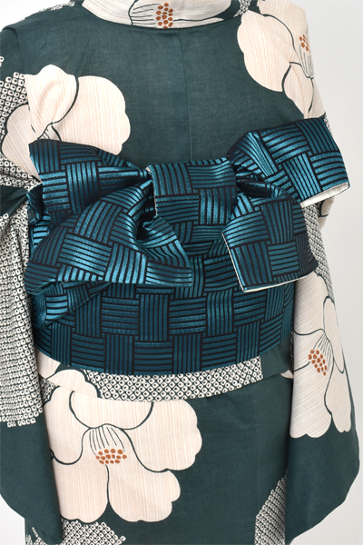 浴衣[深緑/椿・鹿の子]