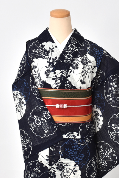 浴衣[紺/雪輪・花]